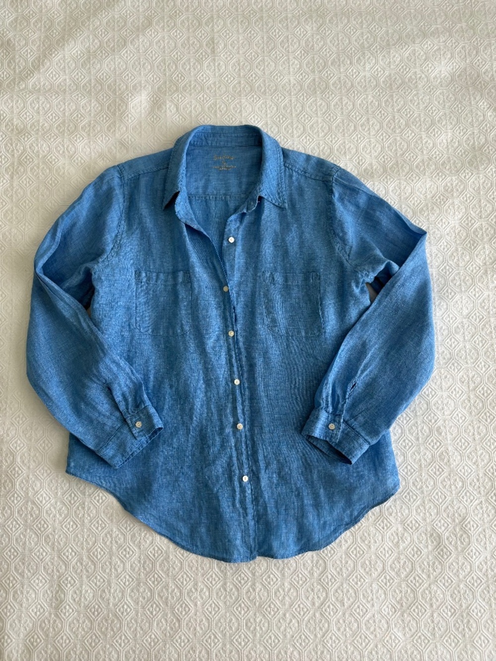 Lilly Pulitzer Blue 100% Linen Button-Down Shirt Women's XL Resort Top